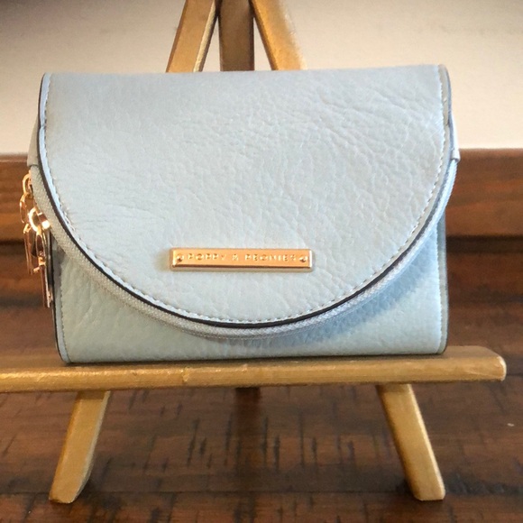 Poppy and Peonies Sky Blue Leather Wallet - Picture 1 of 7